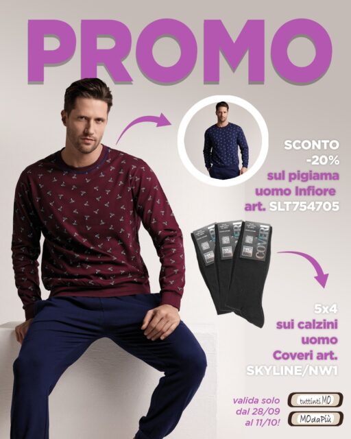 🔥 PROMO UOMO 🔥
🌙 Pigiama uomo Infiore art. SLT754705, un capo maschile e versatile, ideale per il relax quotidiano senza rinunciare a un'immagine curata!
🧦 Calzini uomo Coveri art. SNOWLINE/NW1 lunghi da uomo in caldo cotone elasticizzato, con punta e tallone rinforzati e rimagliatura perfetta per un comfort senza paragoni, ideali per affrontare le giornate più fredde con eleganza e praticità!
Solo dal 28 settembre al 11 ottobre per i possessori di Fidelity Card che se non l’hai ancora fatta puoi richiederla gratuitamente in cassa!
°
°
°
#Tuttintimo #modapiu #Tuttintimo_modapiu #promozione #sconti #promo